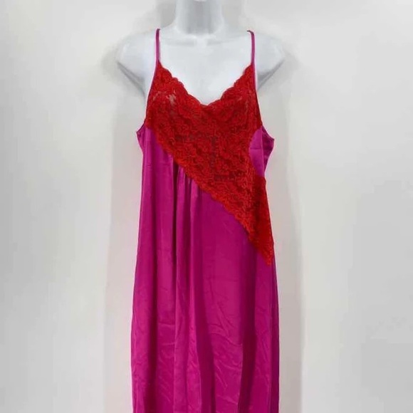 Topshop Size 10 Contrast Sheer Lace Color Block Slip Maxi Dress Pink Red - Picture 6 of 9